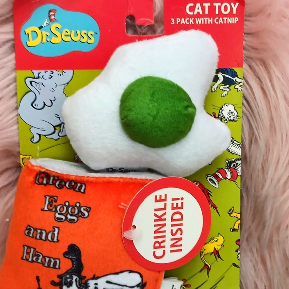 Brand New DR.SEUSS CAT IN THE HAT GREEN EGGS & HAM CATNIP CAT TOY-3CT - Picture 5 of 6